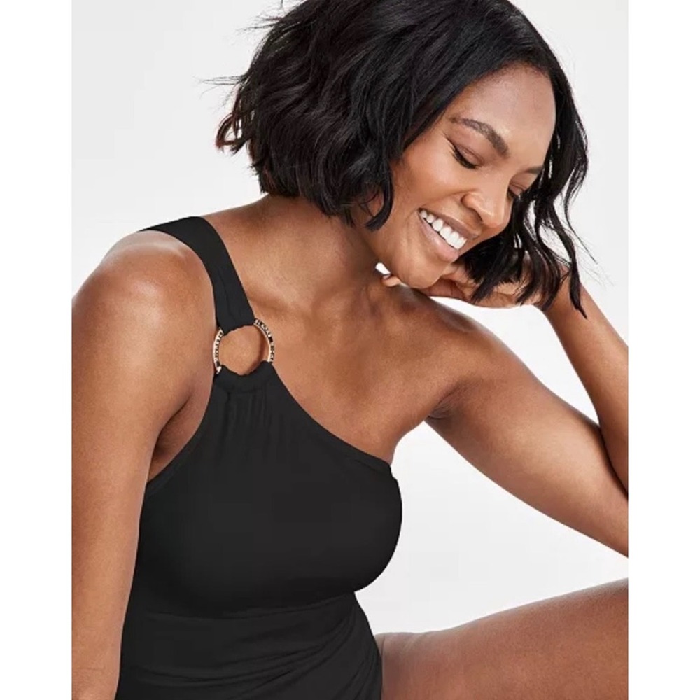 Michael Kors Black Ring One Shoulder 1pc Swimsuit 8 M NWT - Picture 2 of 8